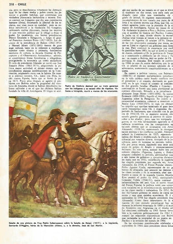 LAMINA MONITOR 0833: Pedro de Valdivia y Batalla de Maipu, por Fray Pedro Subercaseaux