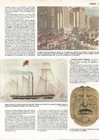 LAMINA MONITOR 0801: Buque correo del siglo XIX, oficina central de correos de Londres y buzon de Cuba