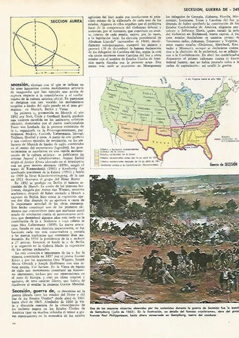 LAMINA MONITOR 0653: Mapa de la Guerra de Ssecesion y batalla de Gettysburg