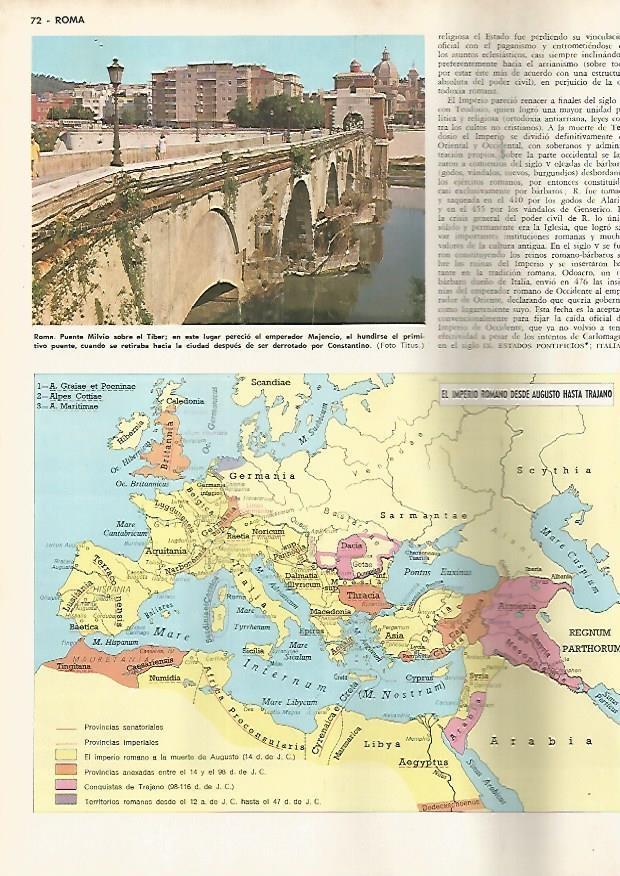 LAMINA MONITOR 0625: Puente Milvio en Roma y mapa del imperio romano
