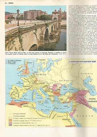 LAMINA MONITOR 0625: Puente Milvio en Roma y mapa del imperio romano