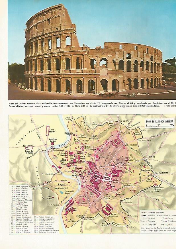 LAMINA MONITOR 0623: Coliseum y mapa de la Roma imperial