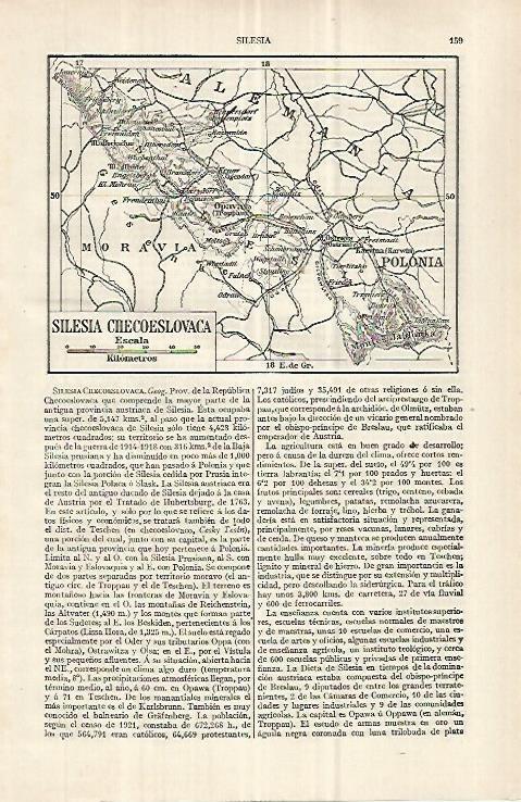 LAMINA ESPASA 33000: Mapa de la Silesia checoslovaca
