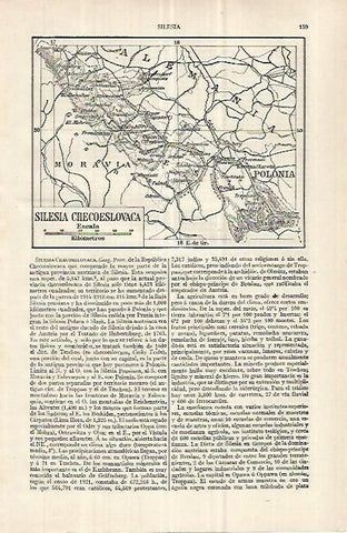 LAMINA ESPASA 33000: Mapa de la Silesia checoslovaca