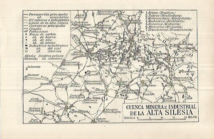 LAMINA ESPASA 32998: Mapa industrial y mineral de Silesia