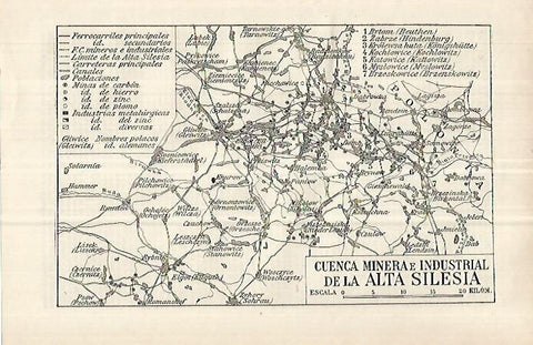 LAMINA ESPASA 32998: Mapa industrial y mineral de Silesia