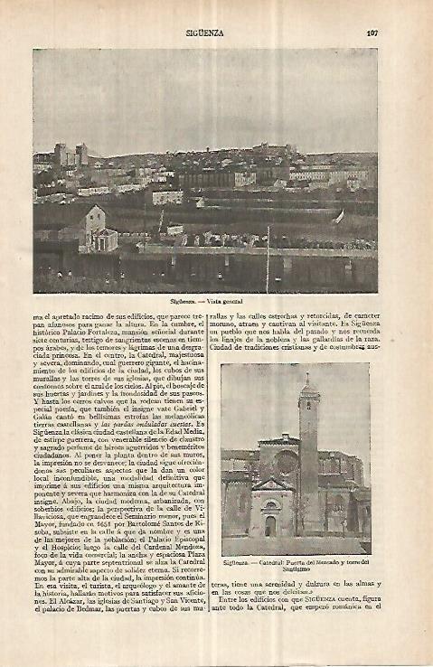 LAMINA ESPASA 32989: Vista y Catedral de Siguenza, Guadalajara