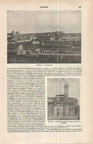 LAMINA ESPASA 32989: Vista y Catedral de Siguenza, Guadalajara