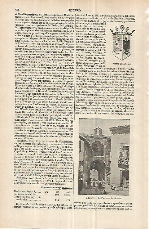 LAMINA ESPASA 32988: Escudo y Puerta de la Victoria de Siguenza, Guadalajara