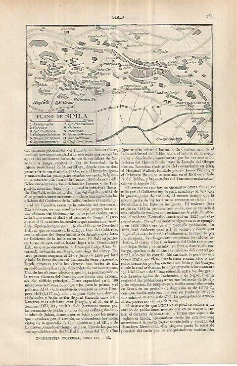 LAMINA ESPASA 33035: Plano de Simla, India