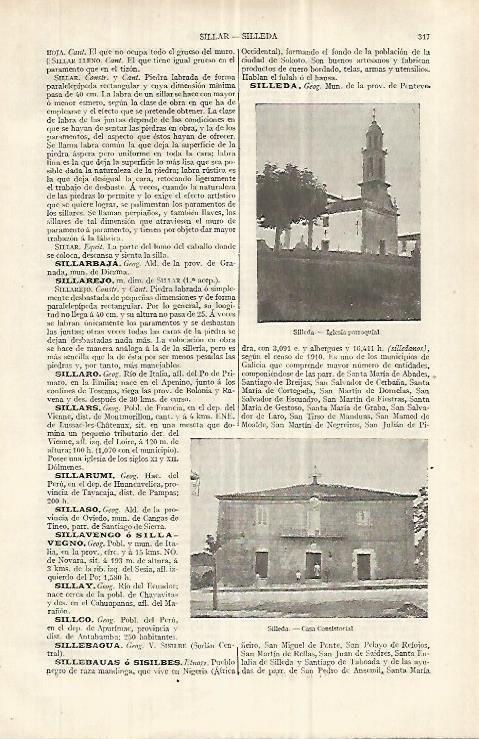 LAMINA ESPASA 33023: Iglesia y ayuntamiento de Silleda, Pontevedra
