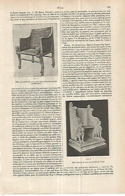 LAMINA ESPASA 33012: Silla del antiguo Egipto y silla de una sacerdotisa de Ceres