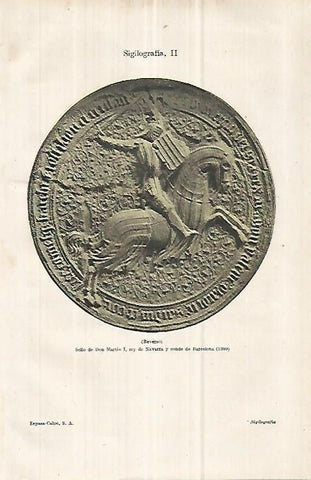 LAMINA ESPASA 32978: Reverso del sello de Martin I de Aragon