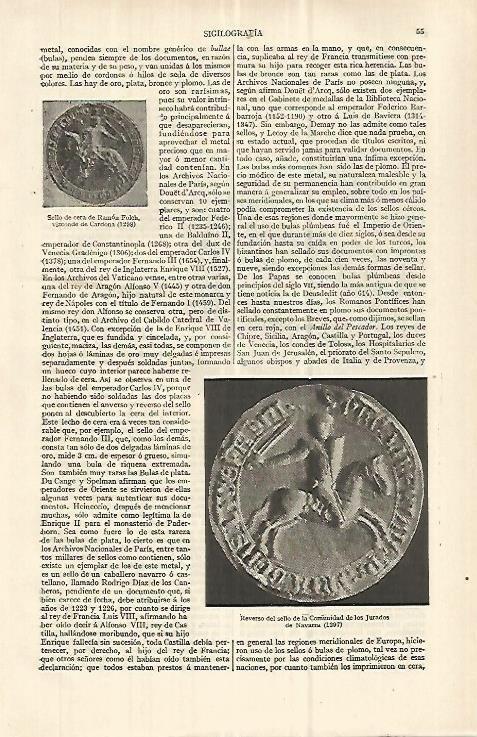LAMINA ESPASA 32977: Reverso del sello de la Comunidad de Jurados de Navarra de 1297