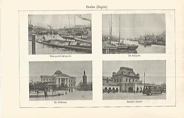 LAMINA ESPASA 32932: Biblioteca, puerto, Adjigawa y Estacion Central de Osaka, Japon