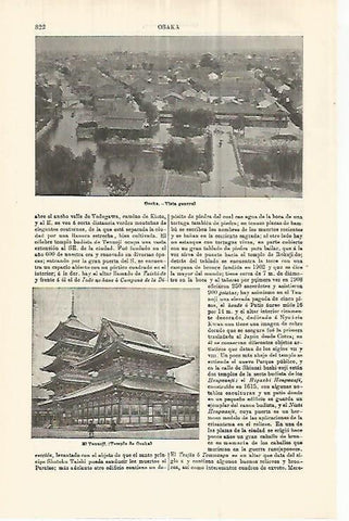 LAMINA ESPASA 32931: El Tennoji y vista de Osaka, Japon