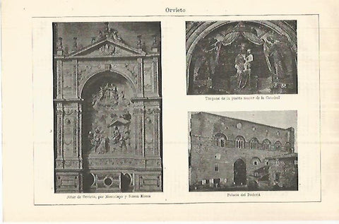 LAMINA ESPASA 32930: Palacio del Podesta y altar de Orvieto, Italia