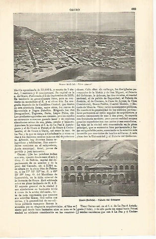 LAMINA ESPASA 32927: Palacio del Gobierno y vista de Oruro, Bolivia