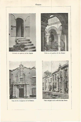 LAMINA ESPASA 32959: Sepulcro de los Duques, casa en la calle de San Pedro y casa de los Marqueses de la Gomera en Osuna, Sevilla