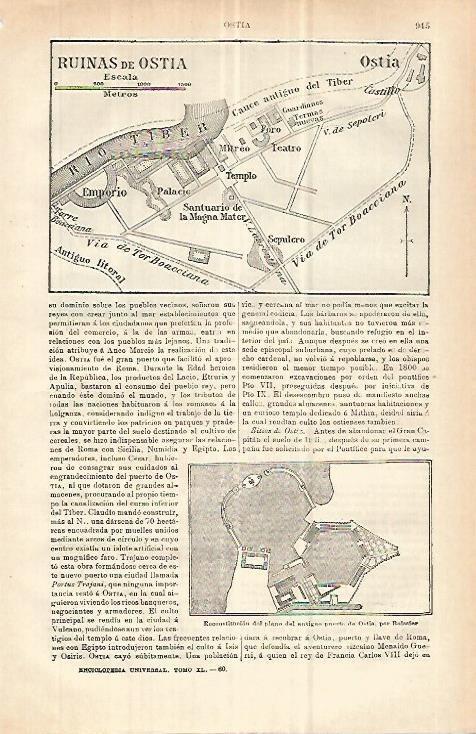 LAMINA ESPASA 32953: Mapa de las ruinas de Ostia, Italia