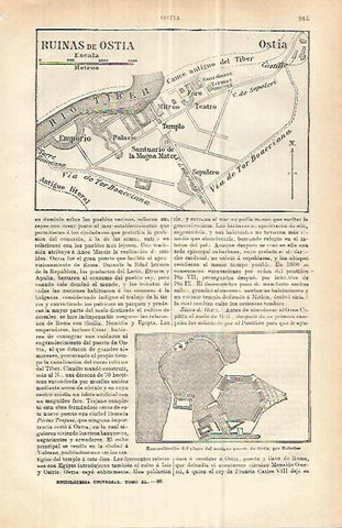 LAMINA ESPASA 32953: Mapa de las ruinas de Ostia, Italia