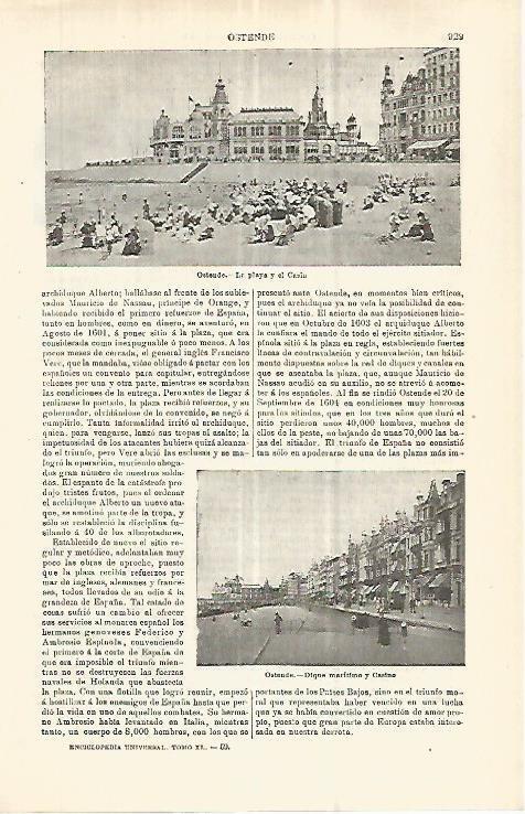 LAMINA ESPASA 32950: Playa, paseo y casino de Ostende, Belgica