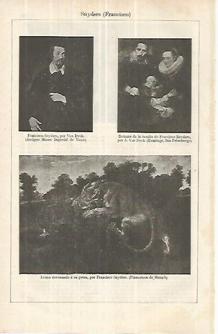 LAMINA ESPASA 33133: Francisco Snyders y La familia de F. Snyders,por Van Dyck y Leona devorando a su presa, por Snyders