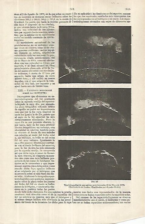 LAMINA ESPASA 33160: Fotografia de protuberancia del 29 de mayo de 1919