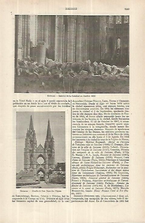 LAMINA ESPASA 33153: Interior de la catedral de Soissons en 1915