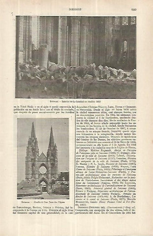LAMINA ESPASA 33153: Interior de la catedral de Soissons en 1915