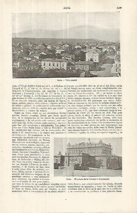 LAMINA ESPASA 33148: Palacio de la Sobranie y vista dde Sofia, Bulgaria