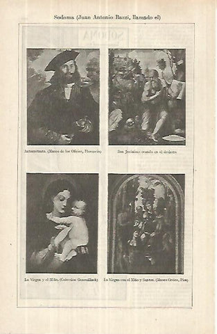 LAMINA ESPASA 33141: Autorretrato, San Jeronimo orando en el desierto, La Virgen y el Niño y La Virgen con el Niño y santos, por J.A. Bazzi el Sodoma