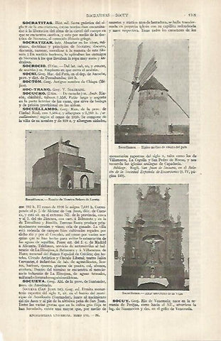 LAMINA ESPASA 33140: Molino, ermita de Loreto y Altar del Cristo de la Vega en Socuellamos, Ciudad Real