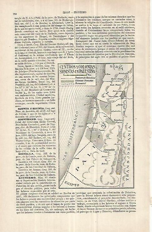 LAMINA ESPASA 33069: Mapa de las colonias de Sion en Palestina