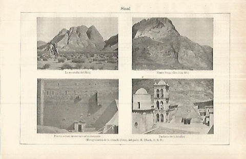 LAMINA ESPASA 33055: Montaña, Monte, puerta del monasterio y basilica del Sinai, Egipto
