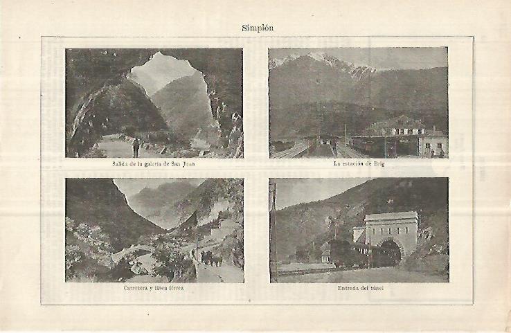 LAMINA ESPASA 33047: Galeria de San Juan, Estacion de Brig y carretera en Simplon, Suiza