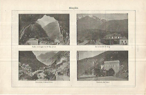 LAMINA ESPASA 33047: Galeria de San Juan, Estacion de Brig y carretera en Simplon, Suiza