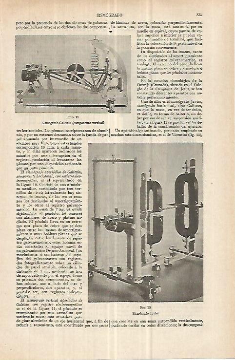 LAMINA ESPASA 33092: Sismografo Galitzin y sismografo Javier