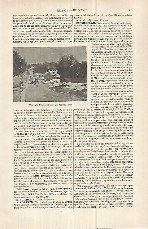 LAMINA ESPASA 33090: Una calle de Louveciennes, por Sisley