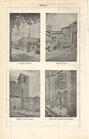 LAMINA ESPASA 32756: Seminario, Plaza del Trigo, Iglesia de San Fernando y Catedral de Orense