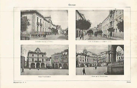 LAMINA ESPASA 32755: Instituto General, Calle del Progreso, Plaza de la Constitucion y Ayuntamiento de Orense