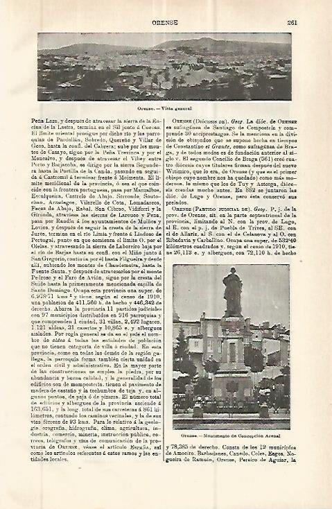 LAMINA ESPASA 32753: Monumento a Concepcion Arenal y vista de Orense