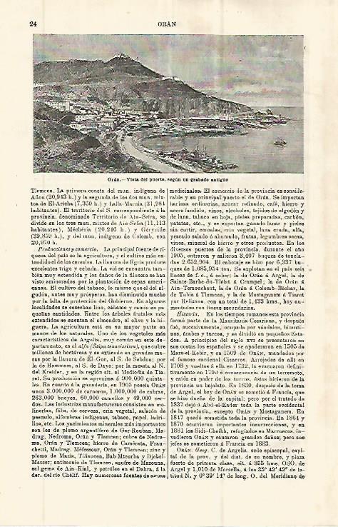 LAMINA ESPASA 32731: Puerto de Oran, grabado antiguo