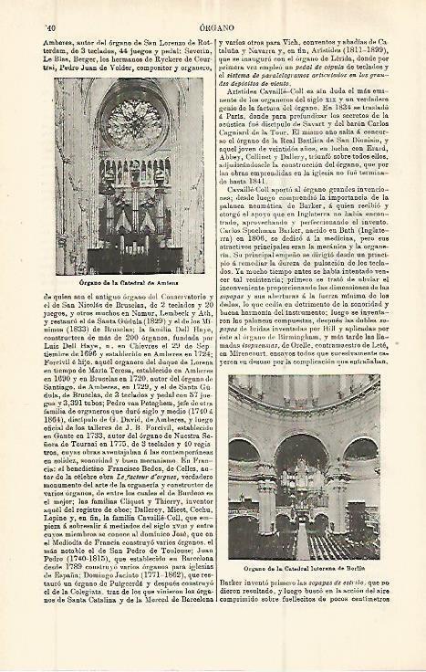 LAMINA ESPASA 32779: Organo de la Catedral de Amiens y de la Catedral de Berlin