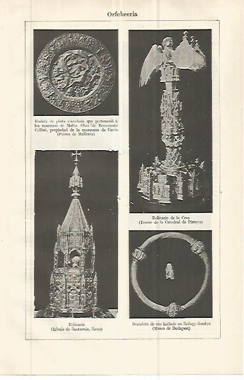 LAMINA ESPASA 32761: Relicario de la Catedral de Pistoya, rodela de plata y relicario de Siena