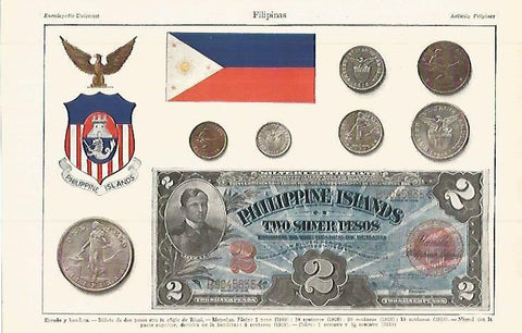LAMINA ESPASA 32690: Monedas, bandera y escudo de Filipinas