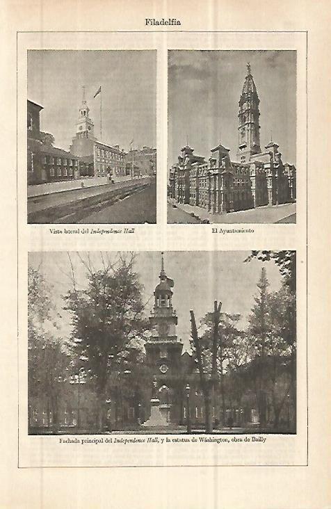 LAMINA ESPASA 32682: Independence Halla, Ayuntamiento y estatua de Washington en Filadelfia