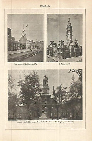 LAMINA ESPASA 32682: Independence Halla, Ayuntamiento y estatua de Washington en Filadelfia