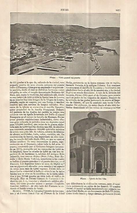 LAMINA ESPASA 32726: Puerto e iglesia de Fiume, Italia
