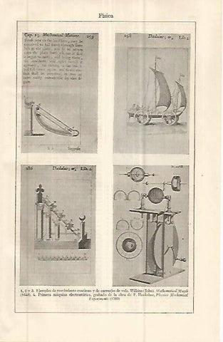 LAMINA ESPASA 32725: Carruajes de vela y maquina electrostatica